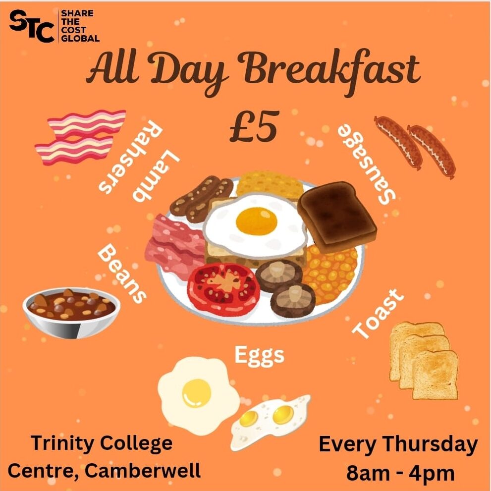 All Day Breakfast Flyer for Trinity College Centre, Camberwell